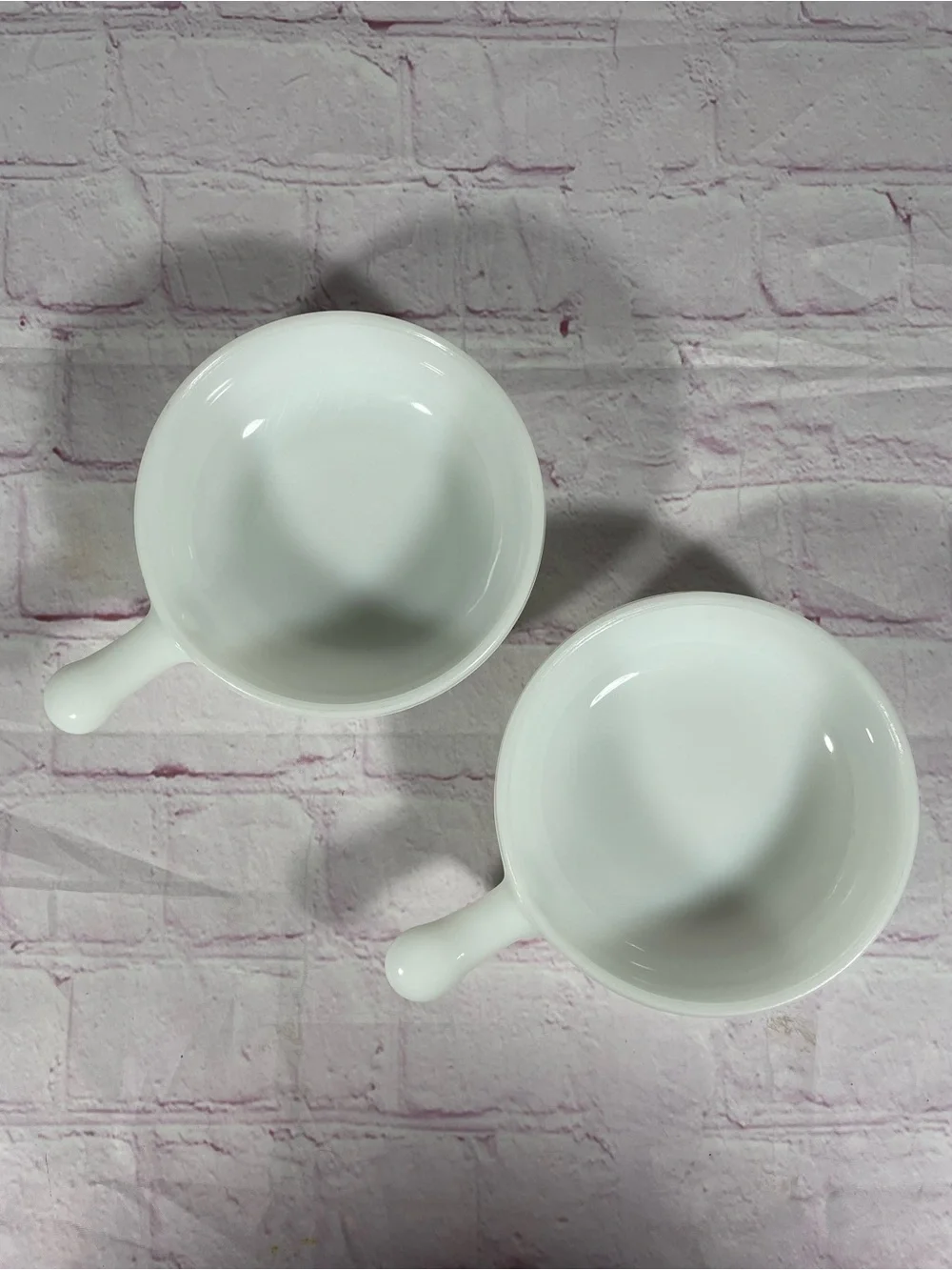 Vintage Glasbake White Milk Glass Soup Chili Chowder Handled Bowls Set of 2